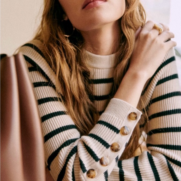 Sezane SAMI Navy and Ecru Stripe Sweater - Picture 3 of 9